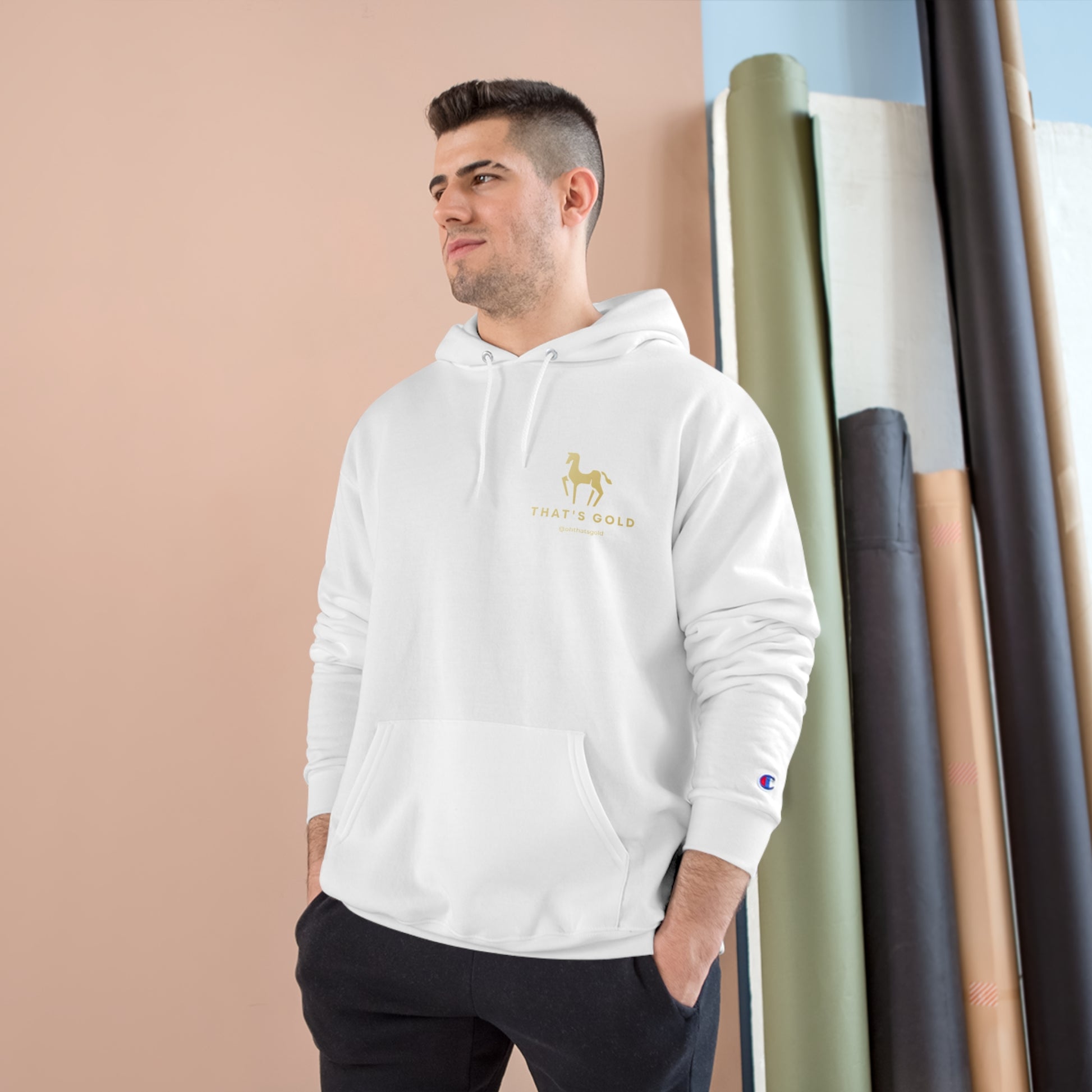 white oversized Gold Logo Hoodie for men