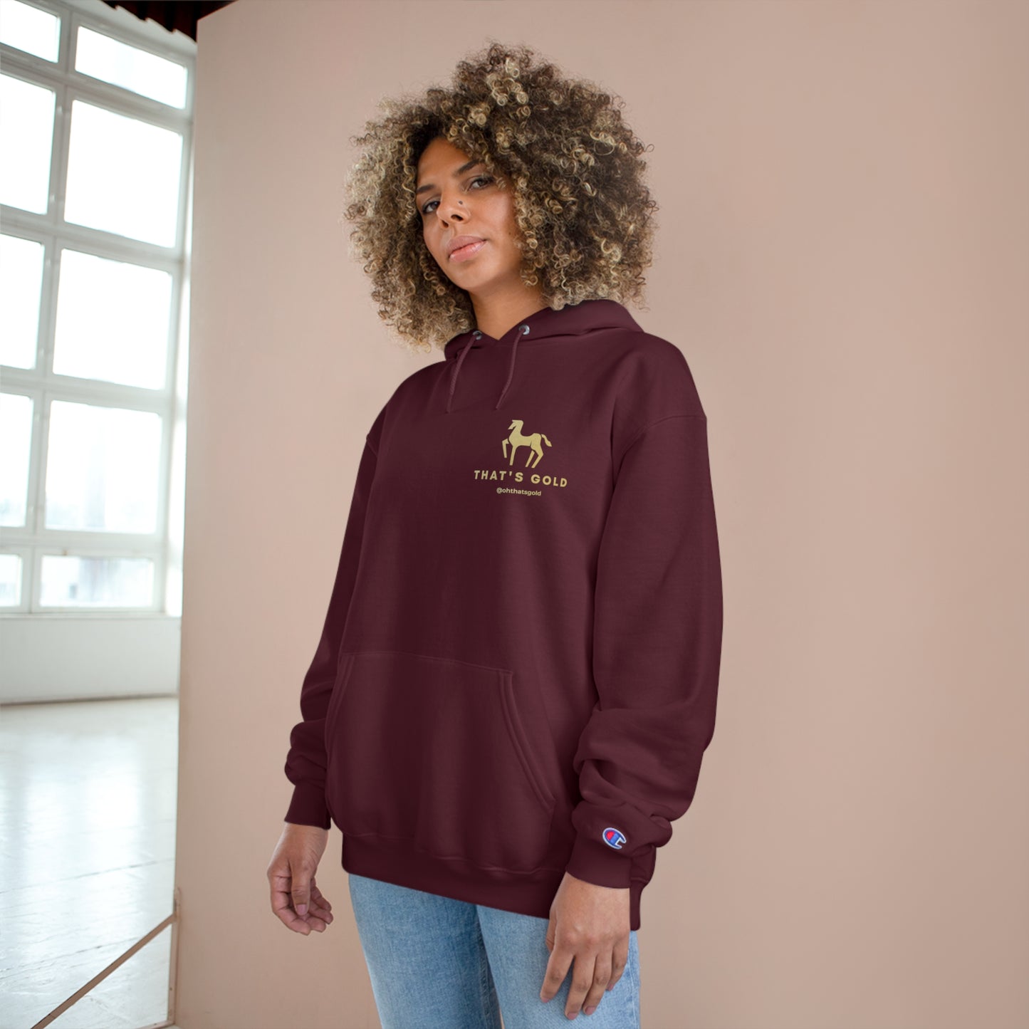 brown oversized Gold Logo Hoodie for women