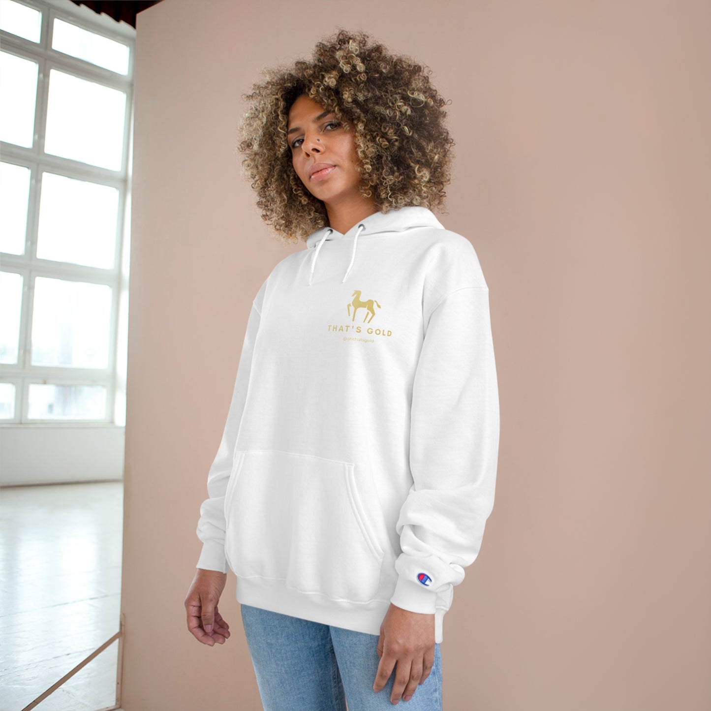 white oversized Gold Logo Hoodie for women