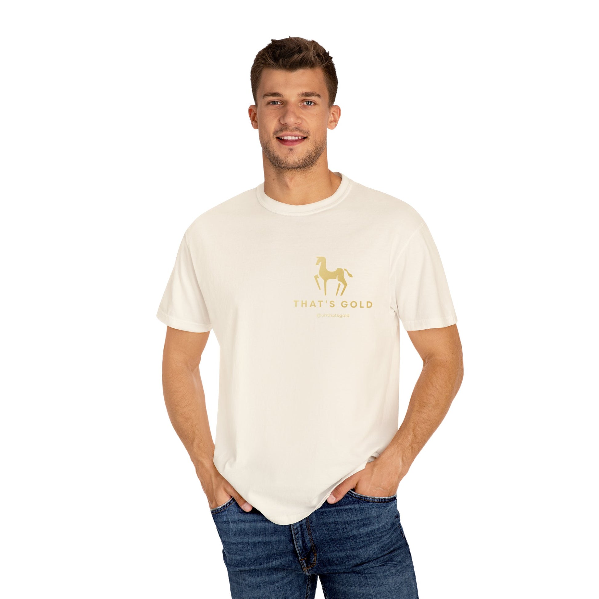 Buy latest design That's Gold Logo white T-Shirt online for men